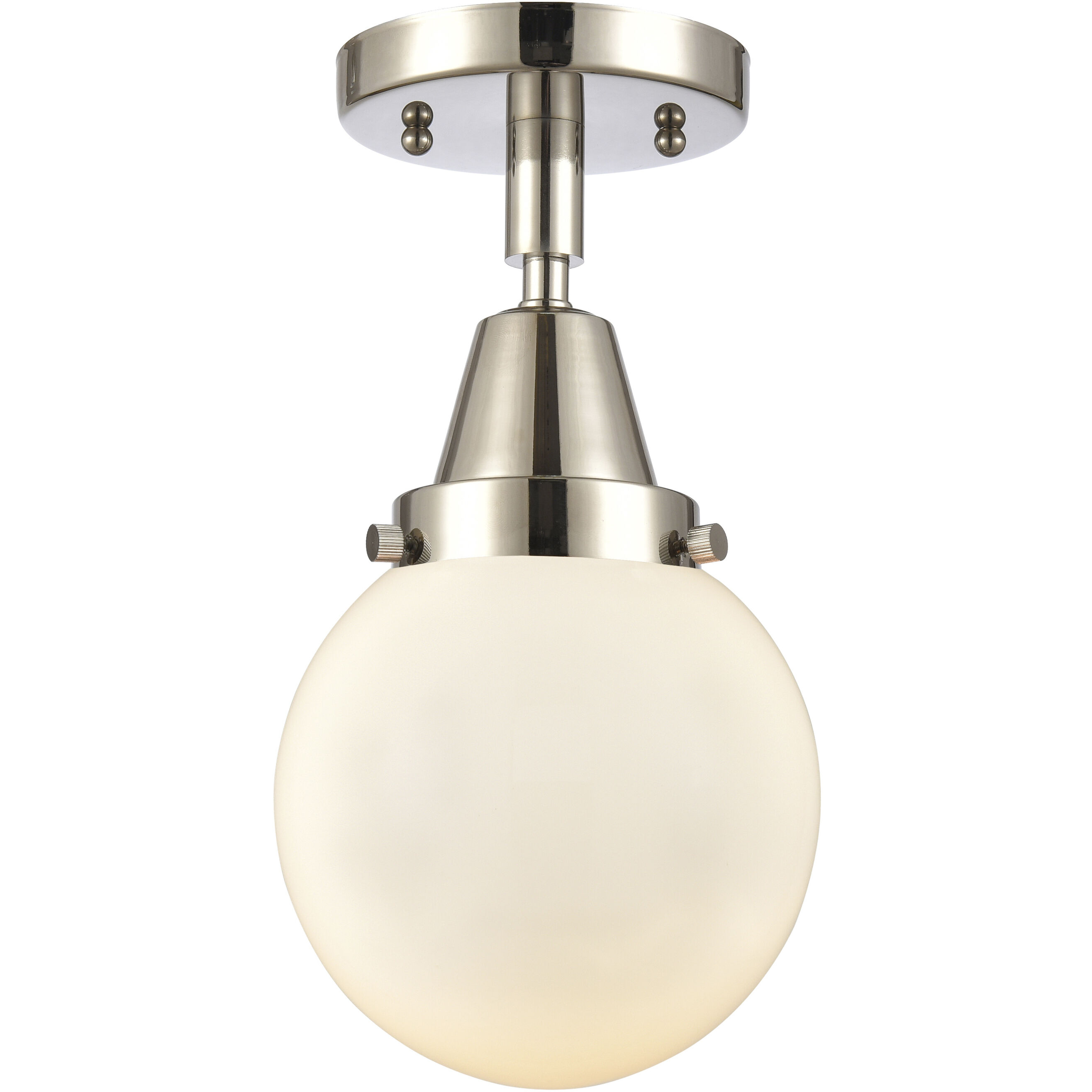 Beacon LED 6 inch Polished Nickel Flush Mount Ceiling Light in Matte White Glass