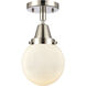 Beacon LED 6 inch Polished Nickel Flush Mount Ceiling Light in Matte White Glass