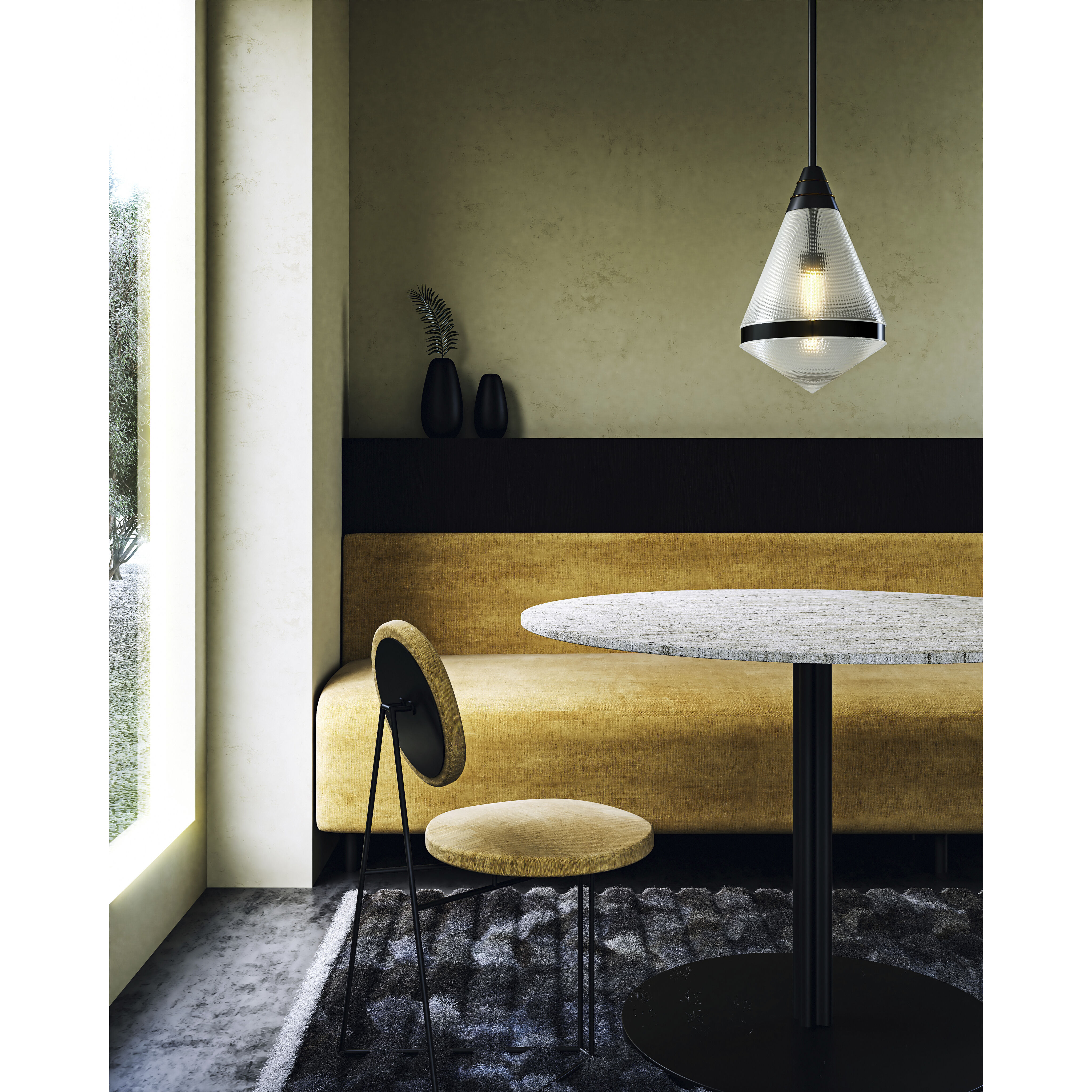 Willard Pendant Ceiling Light in Urban Bronze, Clear Prismatic Glass