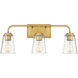 Transitional 3 Light 24 inch Natural Brass Bathroom Vanity Light Wall Light