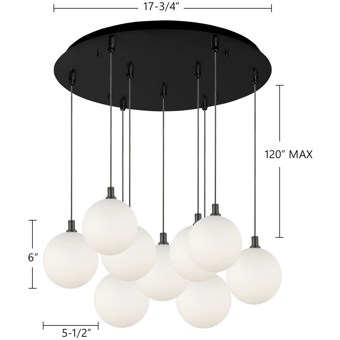 Bolla Multi Pendant Ceiling Light in Black, Clear Glass + Interior Opal Glass