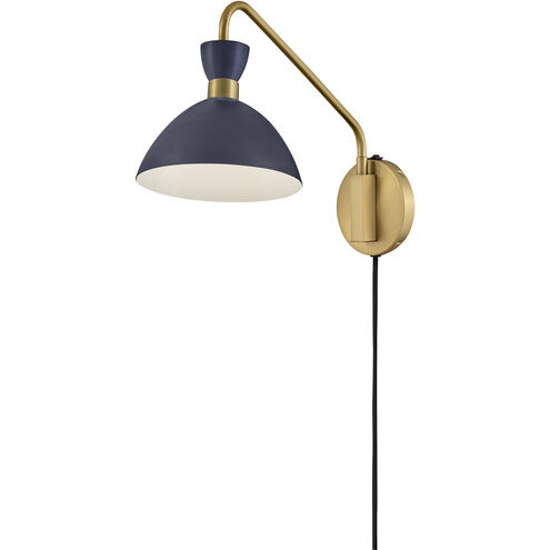 Simon LED 8 inch Matte Navy with Heritage Brass accents Sconce Wall Light