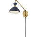 Simon LED 8 inch Matte Navy with Heritage Brass accents Sconce Wall Light