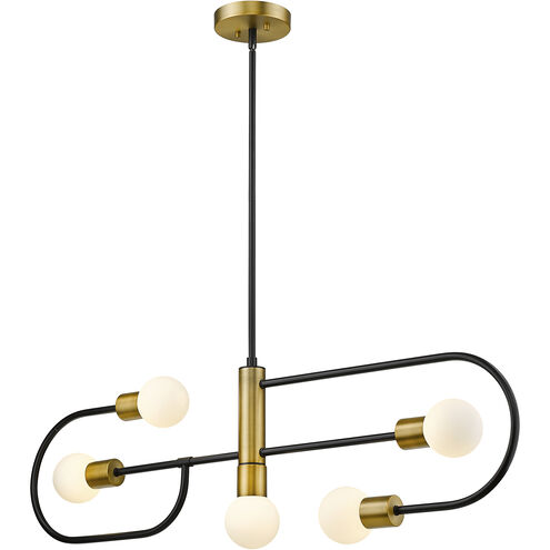 Neutra 5 Light 44 inch Matte Black/Foundry Brass Linear Chandelier Ceiling Light