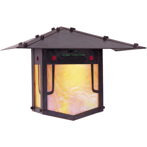 Pagoda 1 Light 12 inch Satin Black Outdoor Wall Mount in Green-Red-Gold White Iridescent