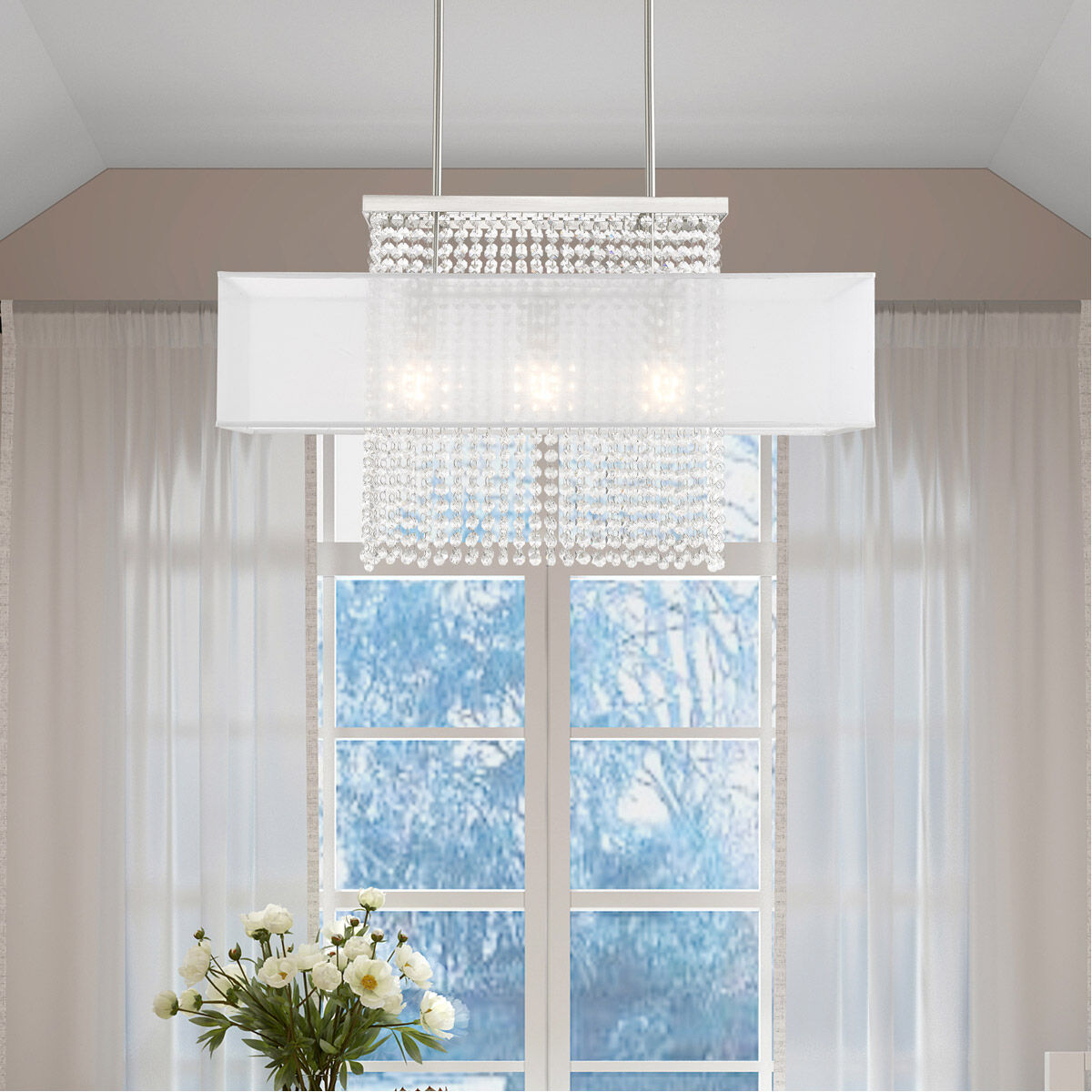 Bella Vista 3 Light 30 inch Brushed Nickel Linear Chandelier Ceiling Light