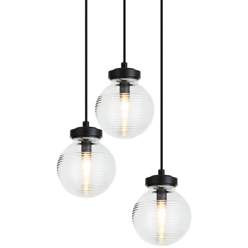 Ridge 3 Light 15.25 inch Matte Black Pendant Ceiling Light in Matte Black and Clear