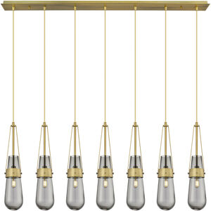 Milan Linear Pendant Ceiling Light in Brushed Brass, Light Smoke Glass