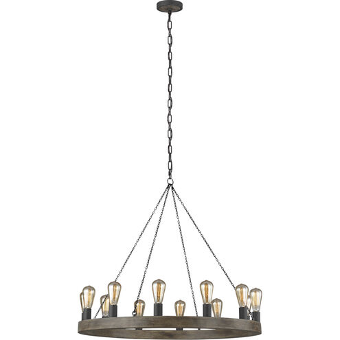 Sean Lavin Avenir 12 Light 36 inch Weathered Oak Wood / Antique Forged Iron Chandelier Ceiling Light