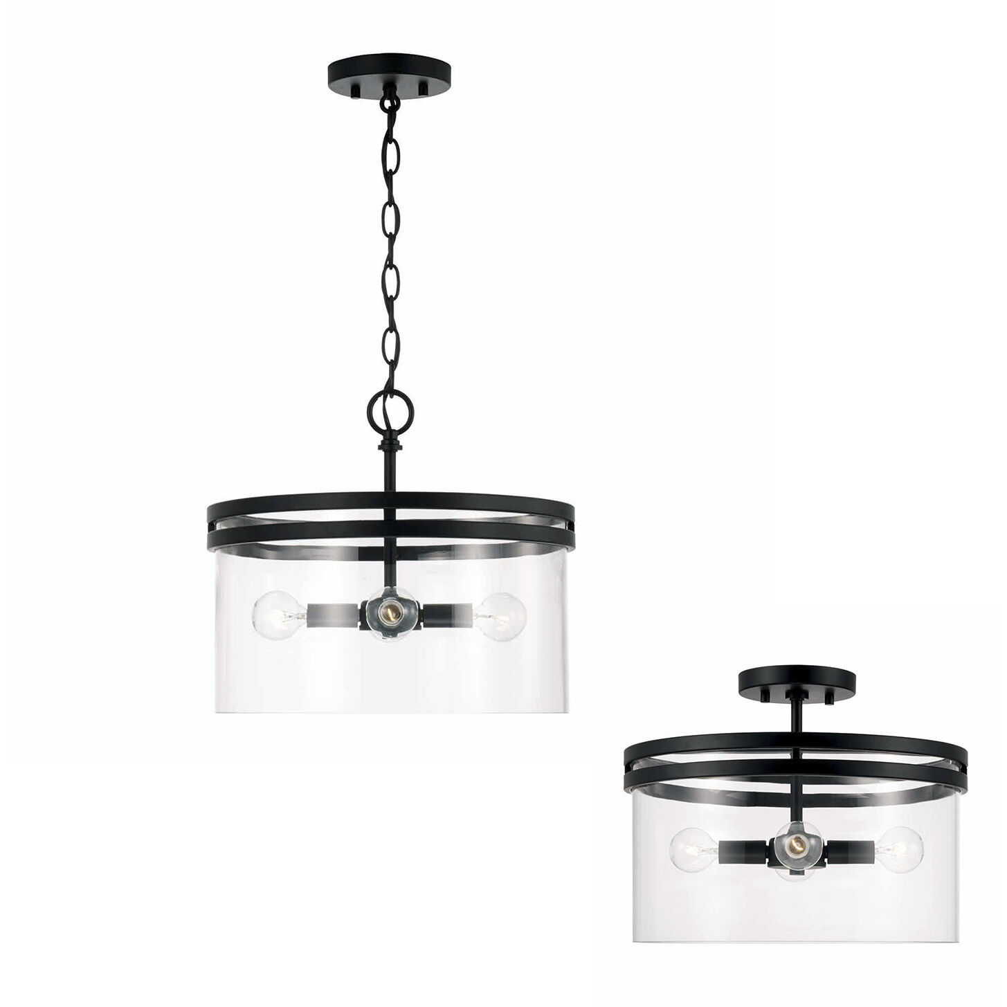 Fuller 4 Light 14.5 inch Matte Black Semi-Flush Mount Ceiling Light, Convertible Dual Mount