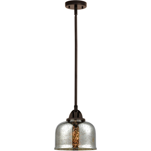 Nouveau 2 Large Bell 1 Light 8 inch Oil Rubbed Bronze Mini Pendant Ceiling Light in Silver Plated Mercury Glass