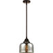 Nouveau 2 Large Bell 1 Light 8 inch Oil Rubbed Bronze Mini Pendant Ceiling Light in Silver Plated Mercury Glass