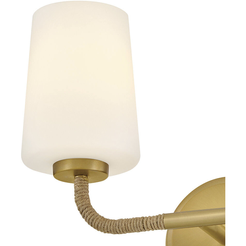 Kline 2 Light 14.25 inch Lacquered Brass with Natural Vanity Light Wall Light in Etched Opal, Small