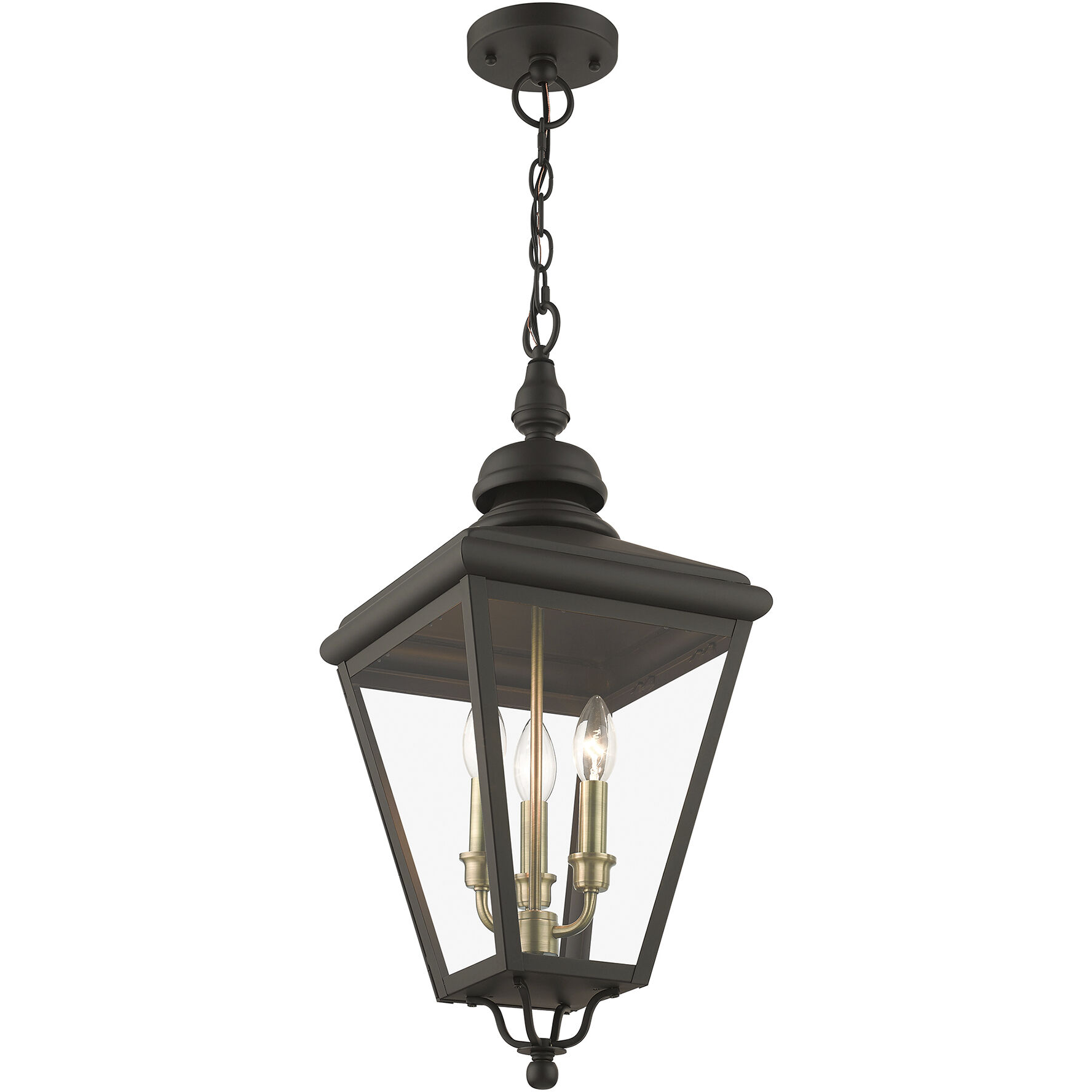 Adams 3 Light 10.63 inch Bronze with Antique Brass Finish Cluster Outdoor Large Pendant Lantern Ceiling Light in Bronze with Antique Brass Accent