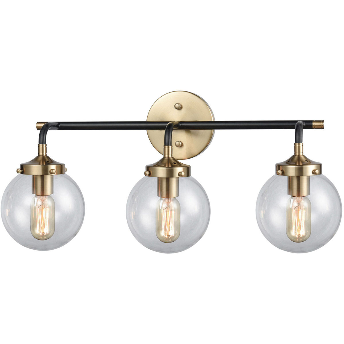Decovio 13568 MBCB3 Altoona 3 Light 24 inch Antique Gold with Matte Black and Clear Vanity Light Wall Light