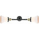 Franklin Restoration Bellmont 2 Light 6 inch Black Antique Brass Bath Vanity Light Wall Light in Matte White Glass, Franklin Restoration