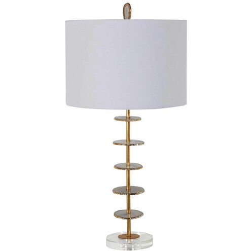 Gianna 33.25 inch Vintage Gold / Natural Agate / White Linen Fabric Table Lamp Portable Light