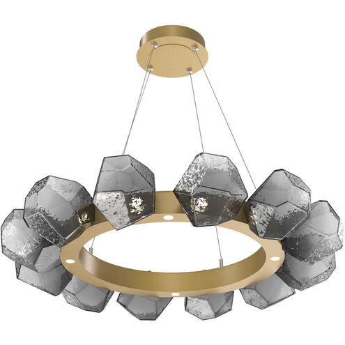 Gem LED 36 inch Gilded Brass Chandelier Ceiling Light in 3000K LED, Smoke, Radial Ring