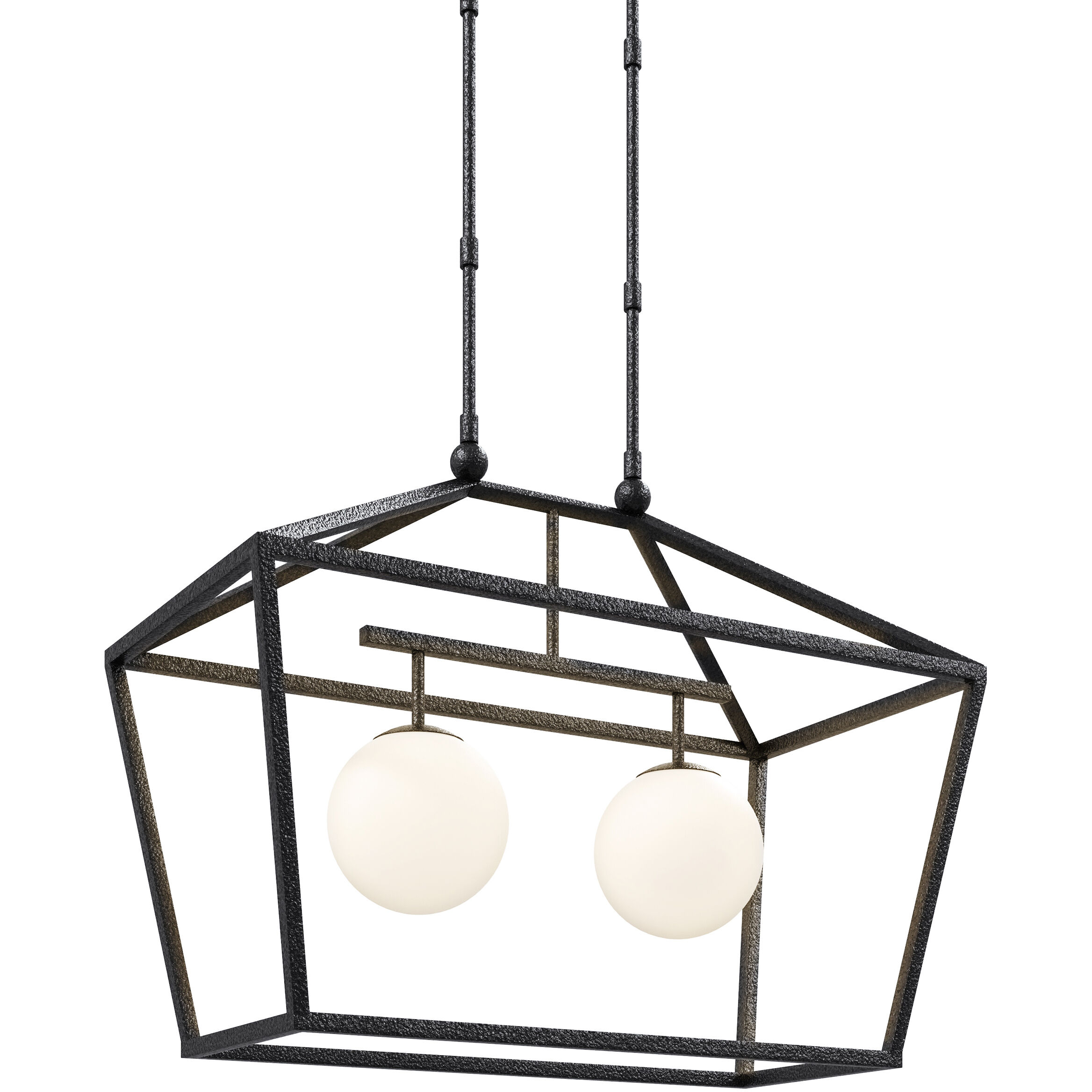 Denison 2 Light 36 inch Black/Frosted White Outdoor Linear Lantern Pendant