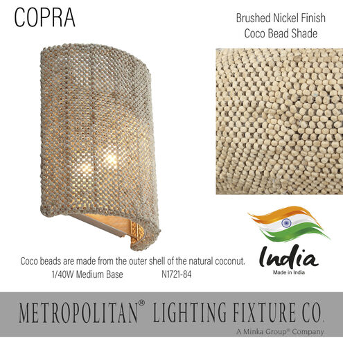 Copra 1 Light 10.2 inch Nickel Wall Sconce Wall Light