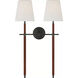 Thomas O'Brien Bryant2 LED 16 inch Bronze and Saddle Leather Wrapped Double Tail Sconce Wall Light, Large