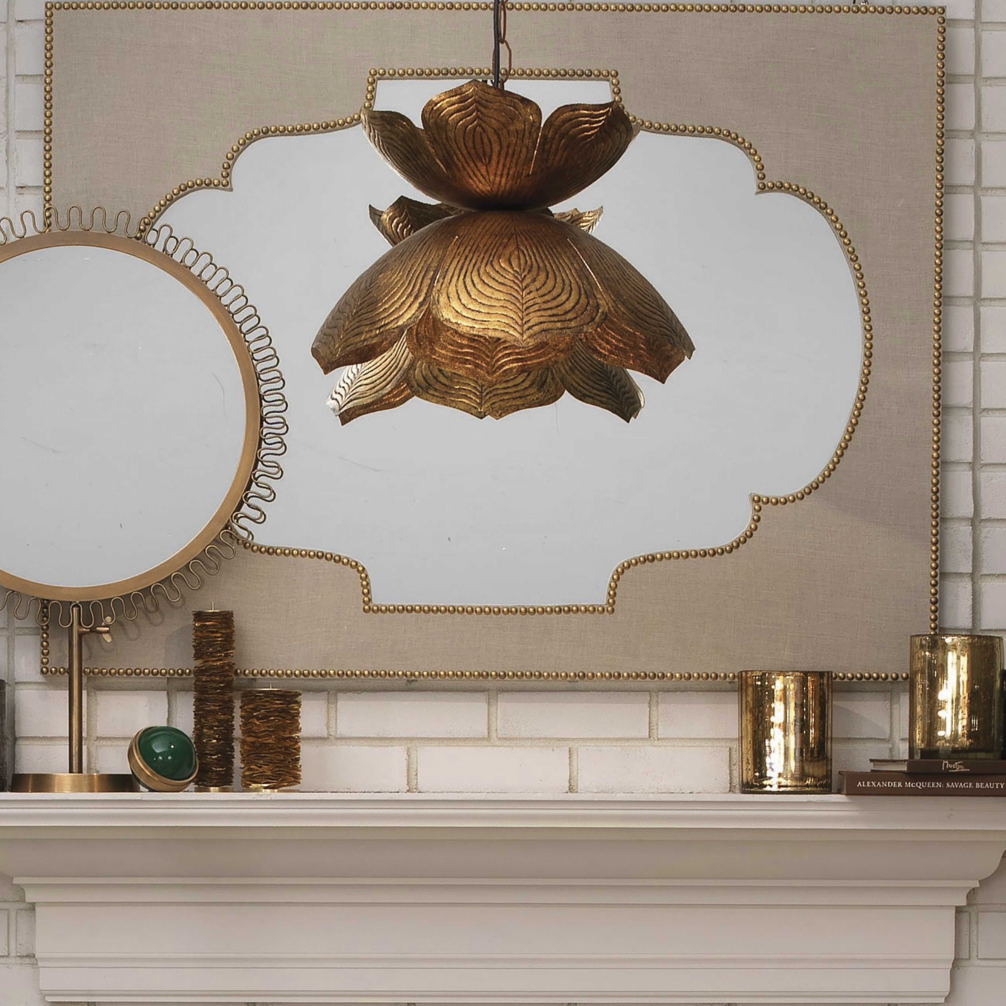 Flowering Lotus 1 Light 20 inch Antique Gold Pendant Ceiling Light