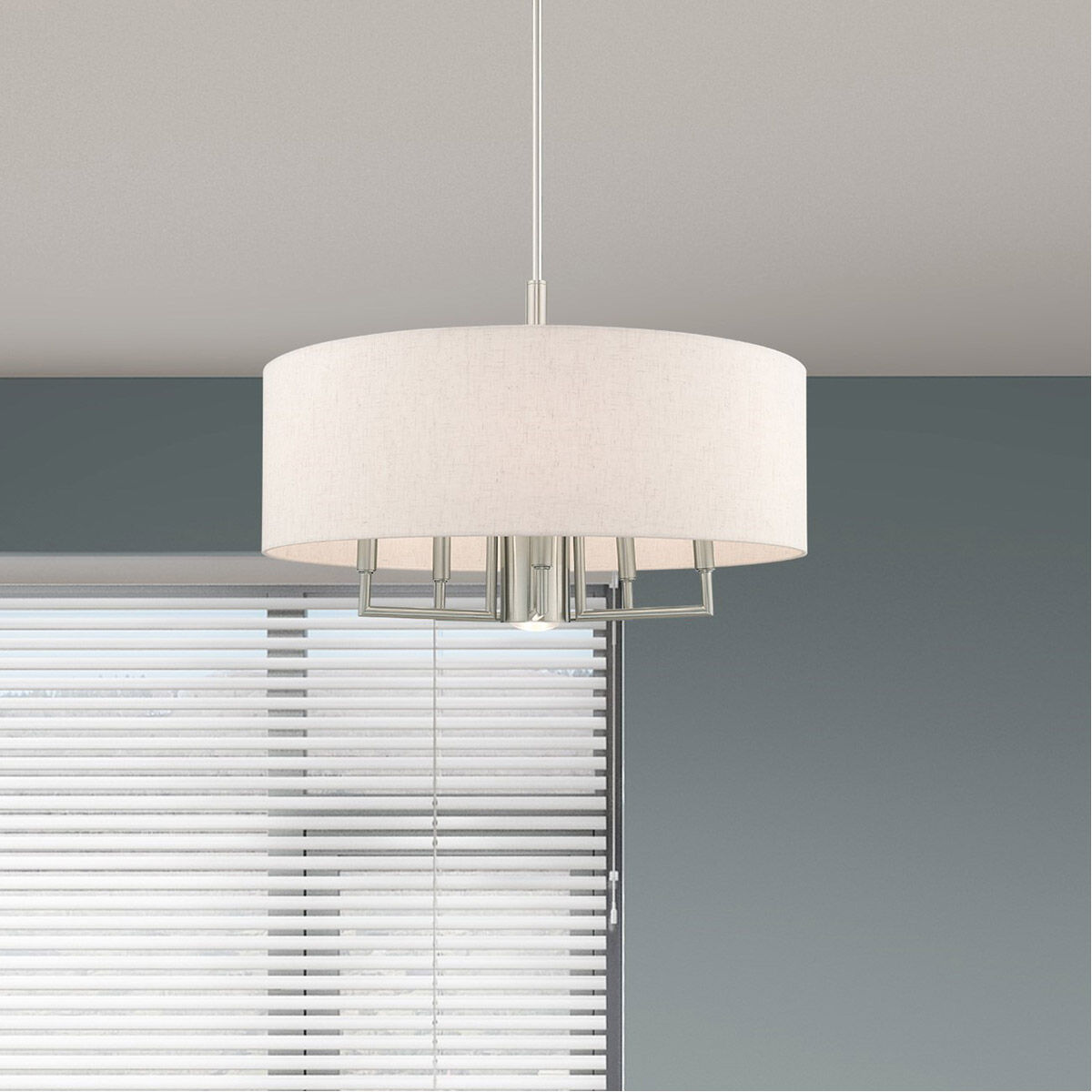 Meridian 6 Light 24 inch Brushed Nickel Pendant Chandelier Ceiling Light