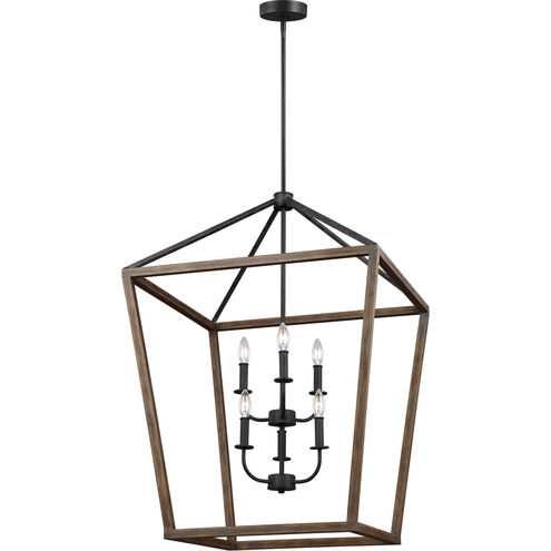 Sean Lavin Gannet 6 Light 25.5 inch Weathered Oak Wood / Antique Forged Iron Chandelier Ceiling Light