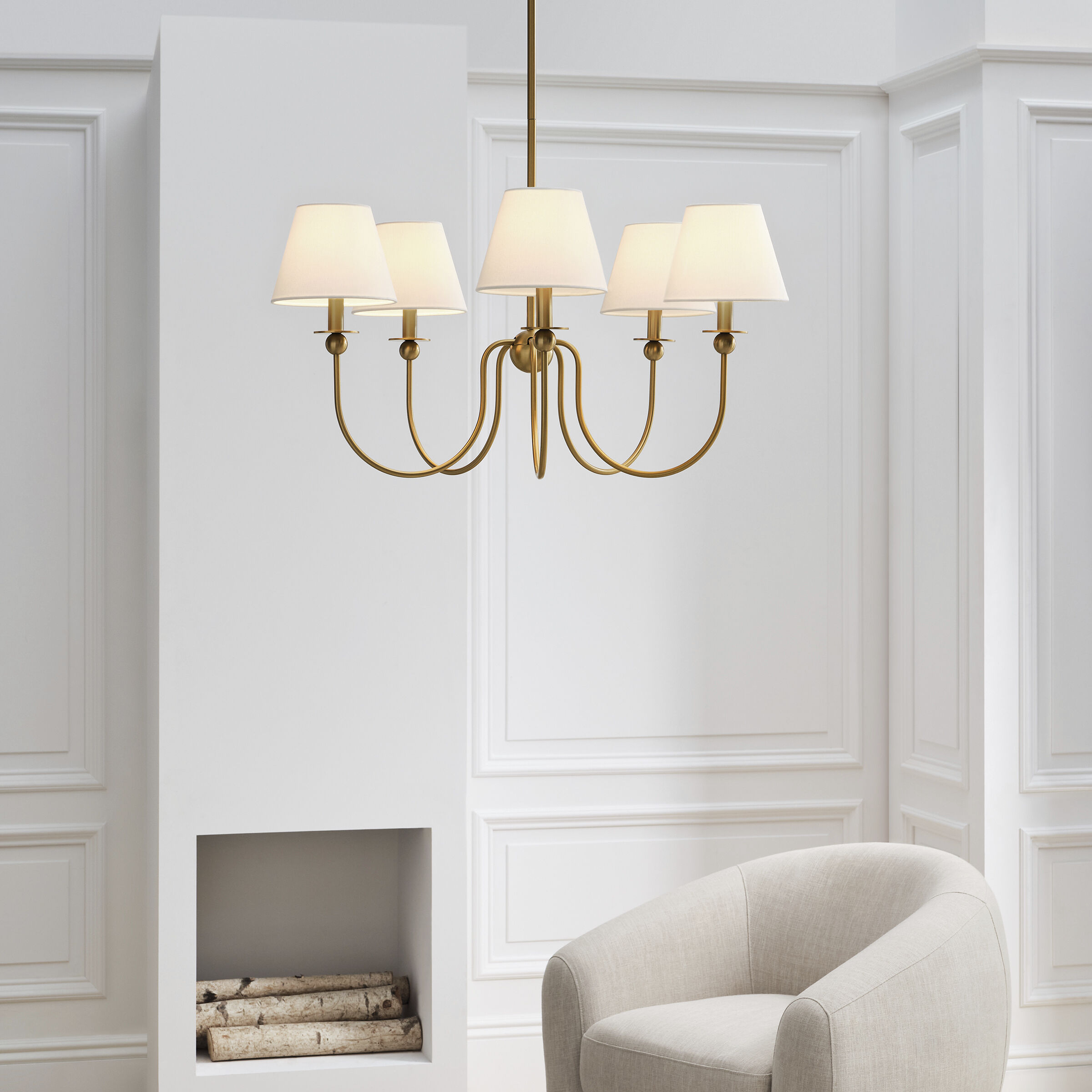 Drew & Jonathan Elsay 6 Light 36.38 inch Satin Brass Chandelier Ceiling Light, Large