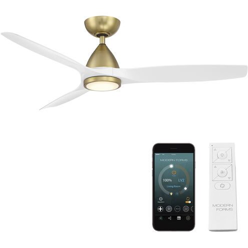 Skylark 54 inch Soft Brass and Matte White with Matte White Blades Downrod Ceiling Fan