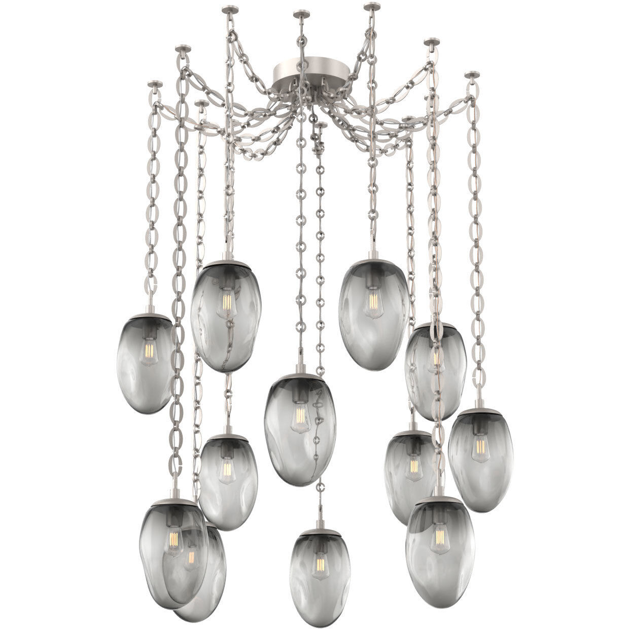Meteo 12 Light 17 inch Beige Silver Swag Multi-Pendant Ceiling Light in Smoke, Oval Chain