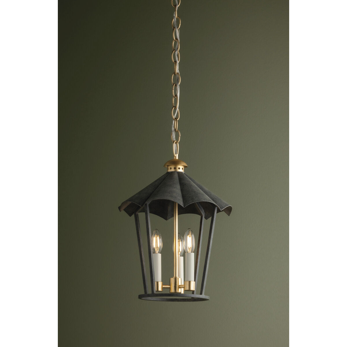 Wildomar 3 Light 13.5 inch Vintage Gold Leaf and French Iron Indoor Lantern Ceiling Light