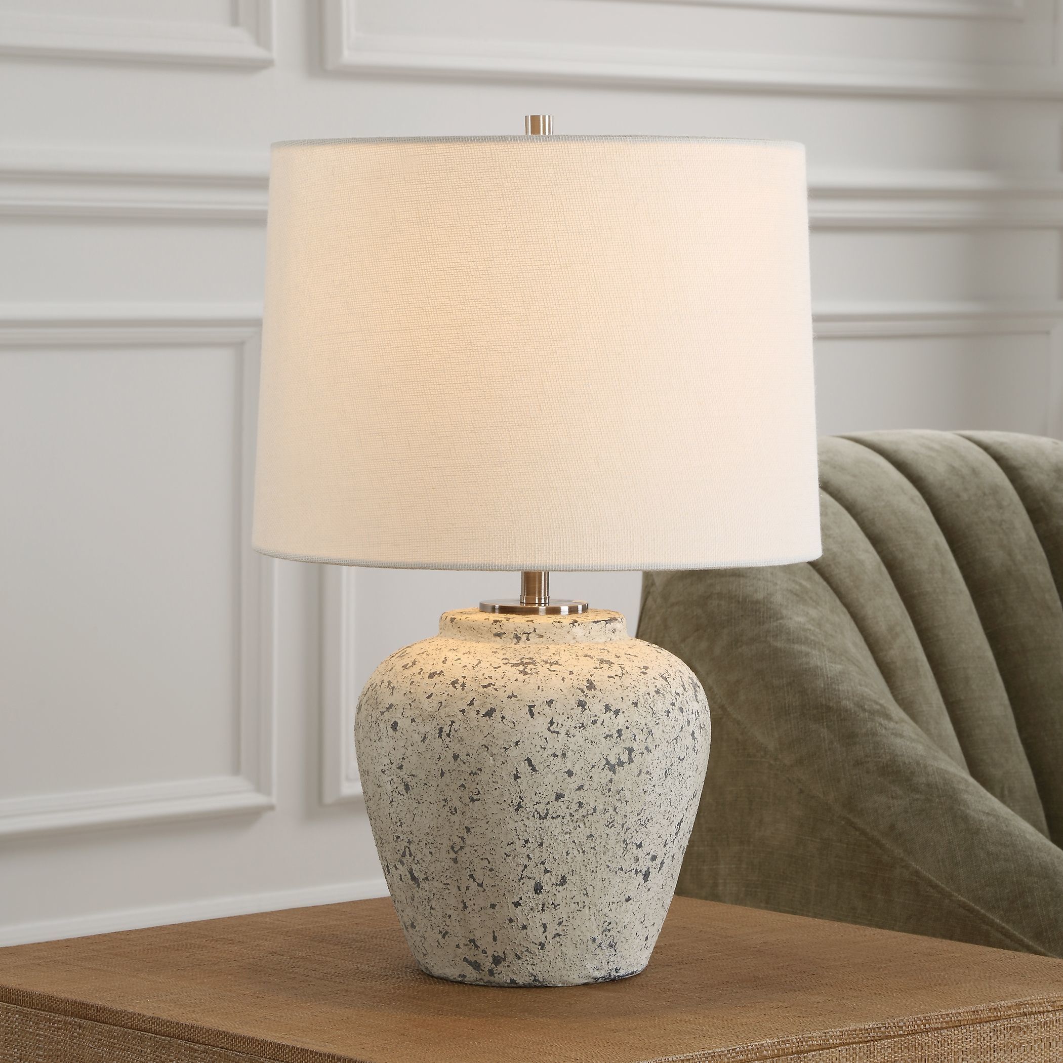 Rupture 19 inch 100.00 watt Distressed Aged Ivory with Stone Gray Undertones and Brushed Nickel Table Lamp Portable Light