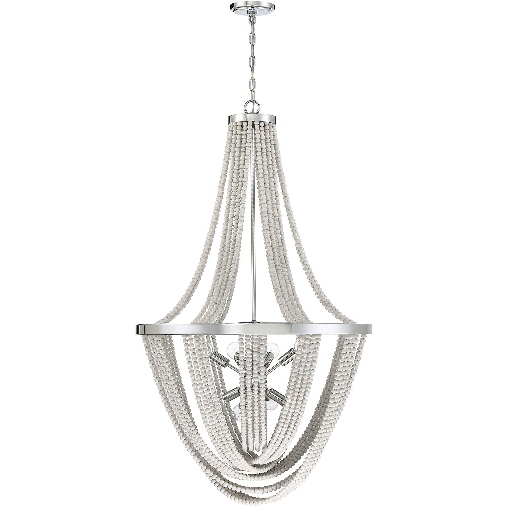 Contessa 8 Light 27 inch Polished Chrome with Wooden Beads Chandelier Ceiling Light, Wooden Beads