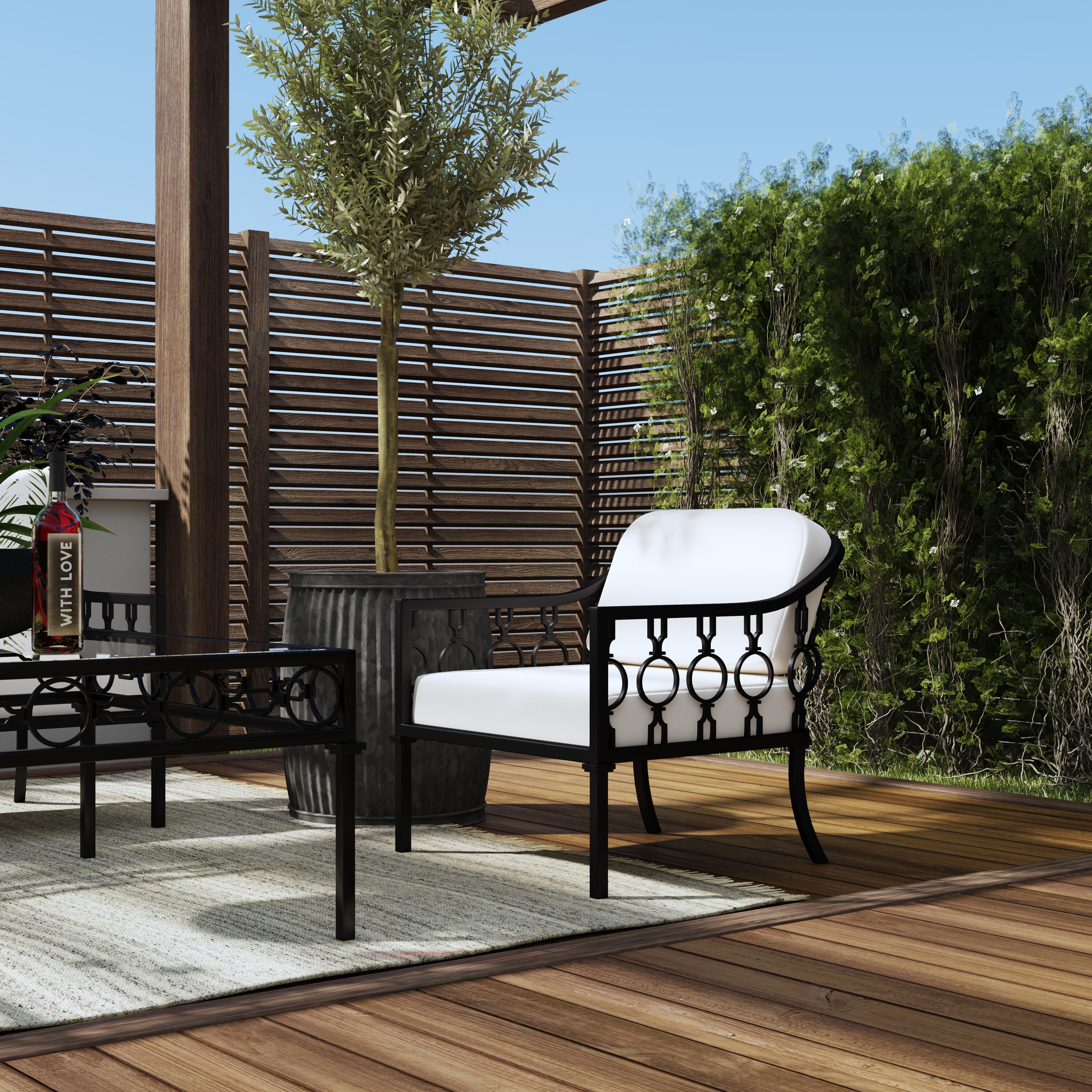 Southport Iron Upholstered Outdoor Lounge Chair in Black