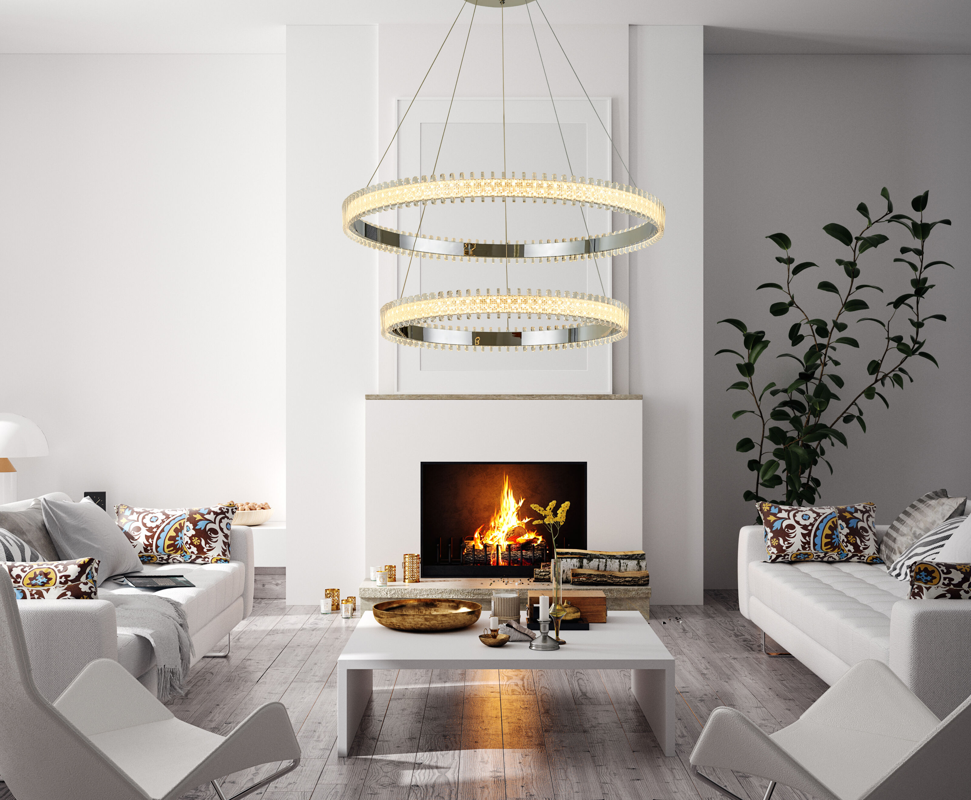 Fusion LED 32 inch Chrome Foyer Chandelier Ceiling Light
