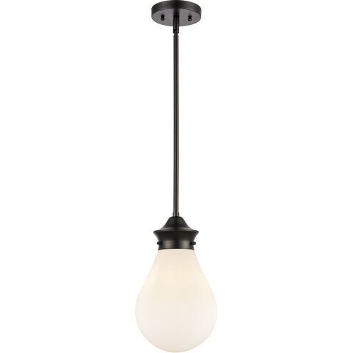 Genesis LED 8 inch Matte Black Mini Pendant Ceiling Light in White Glass