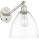 Ballston Bristol Armed Sconce Wall Light in Brushed Satin Nickel, Clear Glass