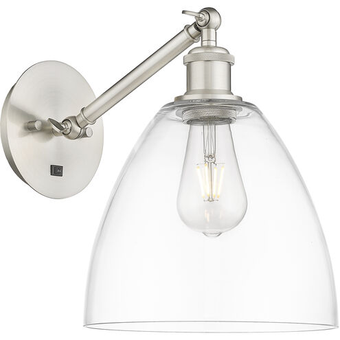 Ballston Bristol Armed Sconce Wall Light in Brushed Satin Nickel, Clear Glass