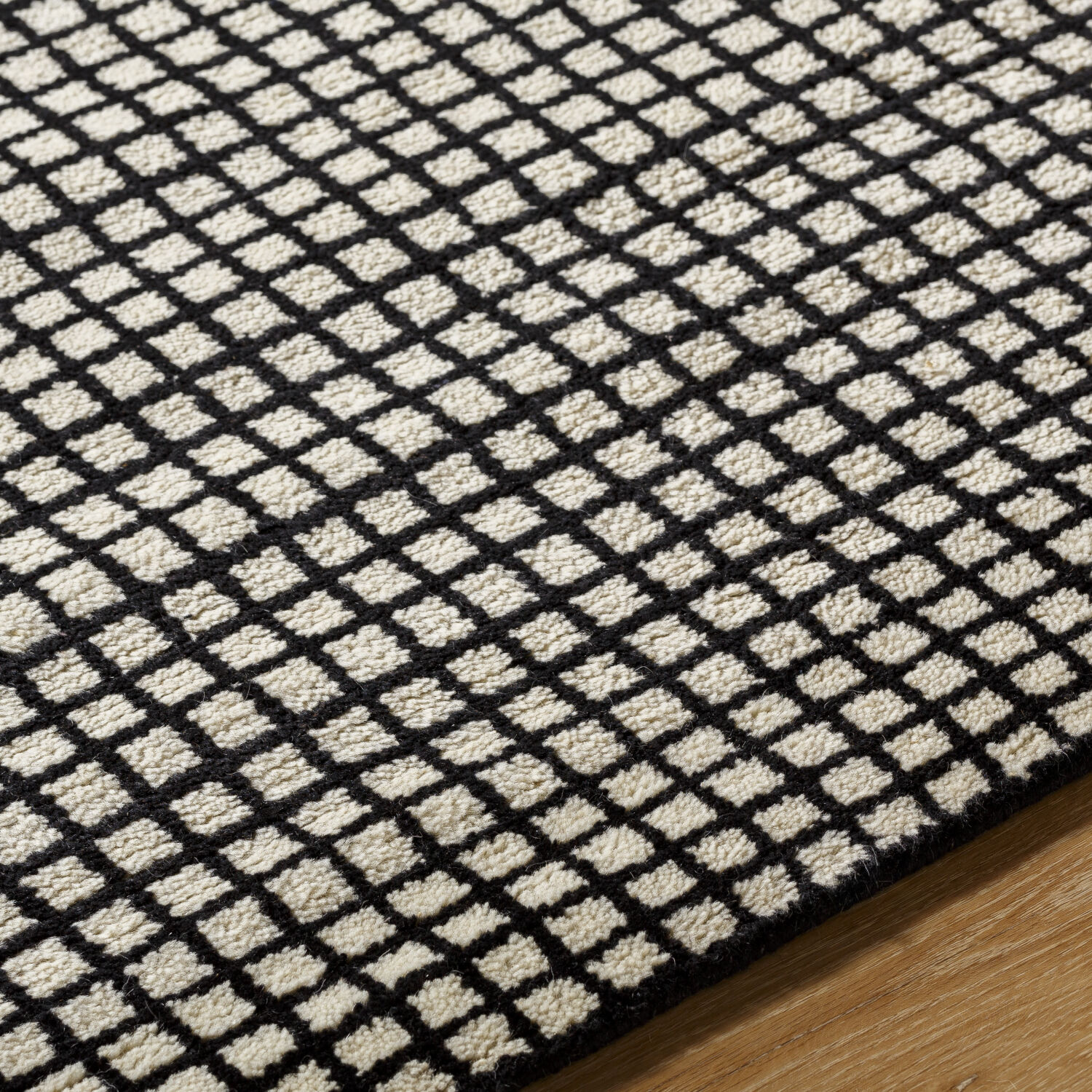 Damier 36 X 24 inch Cream / Black Handmade Rug in 2 x 3