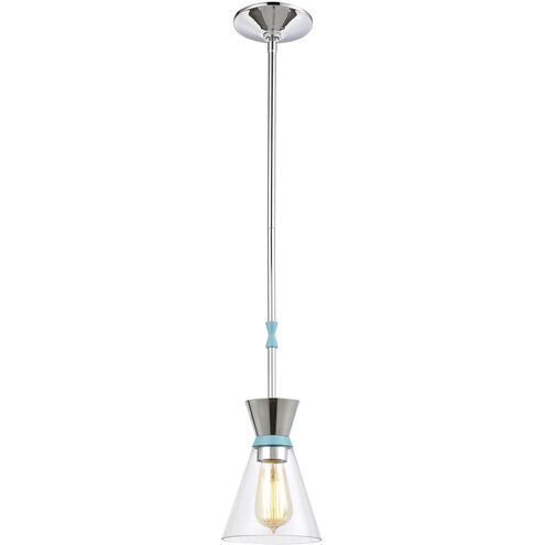 Modley 1 Light 6 inch Polished Chrome with Blue and Clear Mini Pendant Ceiling Light