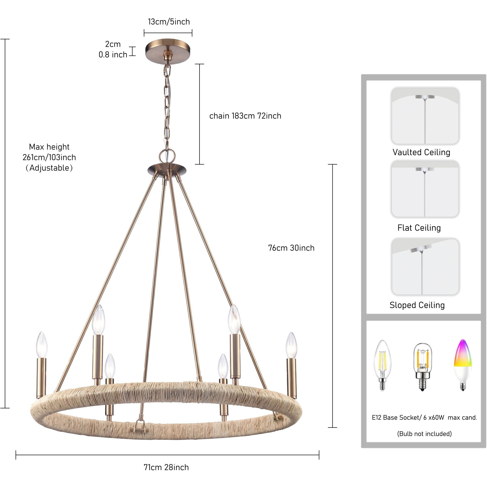 Cabana 6 Light 28 inch Lacquered Gold Chandelier Ceiling Light