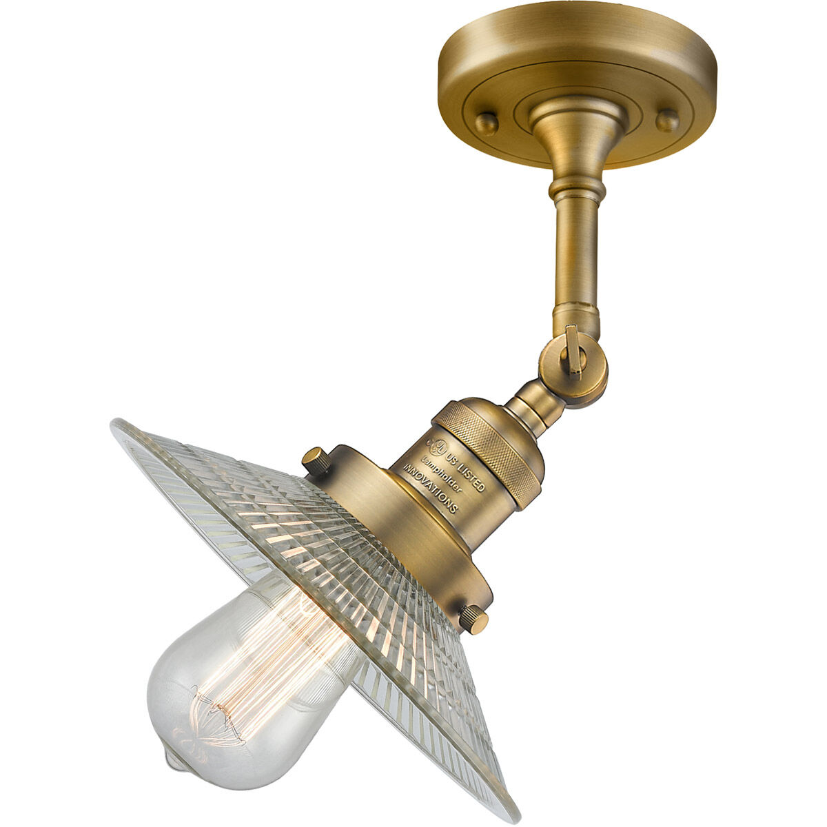 Franklin Restoration Halophane 1 Light 9 inch Brushed Brass Sconce Wall Light in Clear Halophane Glass, Franklin Restoration
