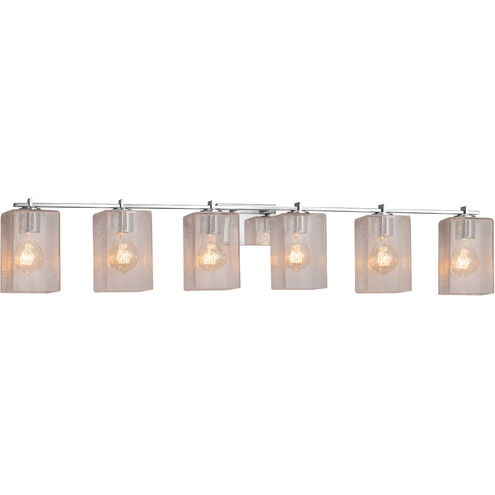Fusion 6 Light 55.75 inch Matte Black Bath Bar Wall Light in Square Flared, Incandescent, Opal Fusion