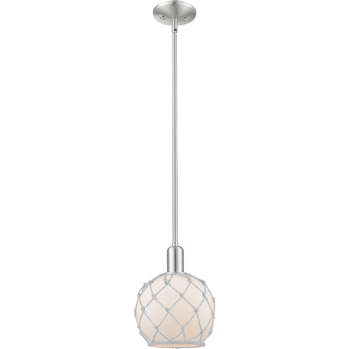 Arcadia Farmhouse Rope 1 Light 8 inch Brushed Satin Nickel Mini Pendant Ceiling Light in White Glass with White Rope