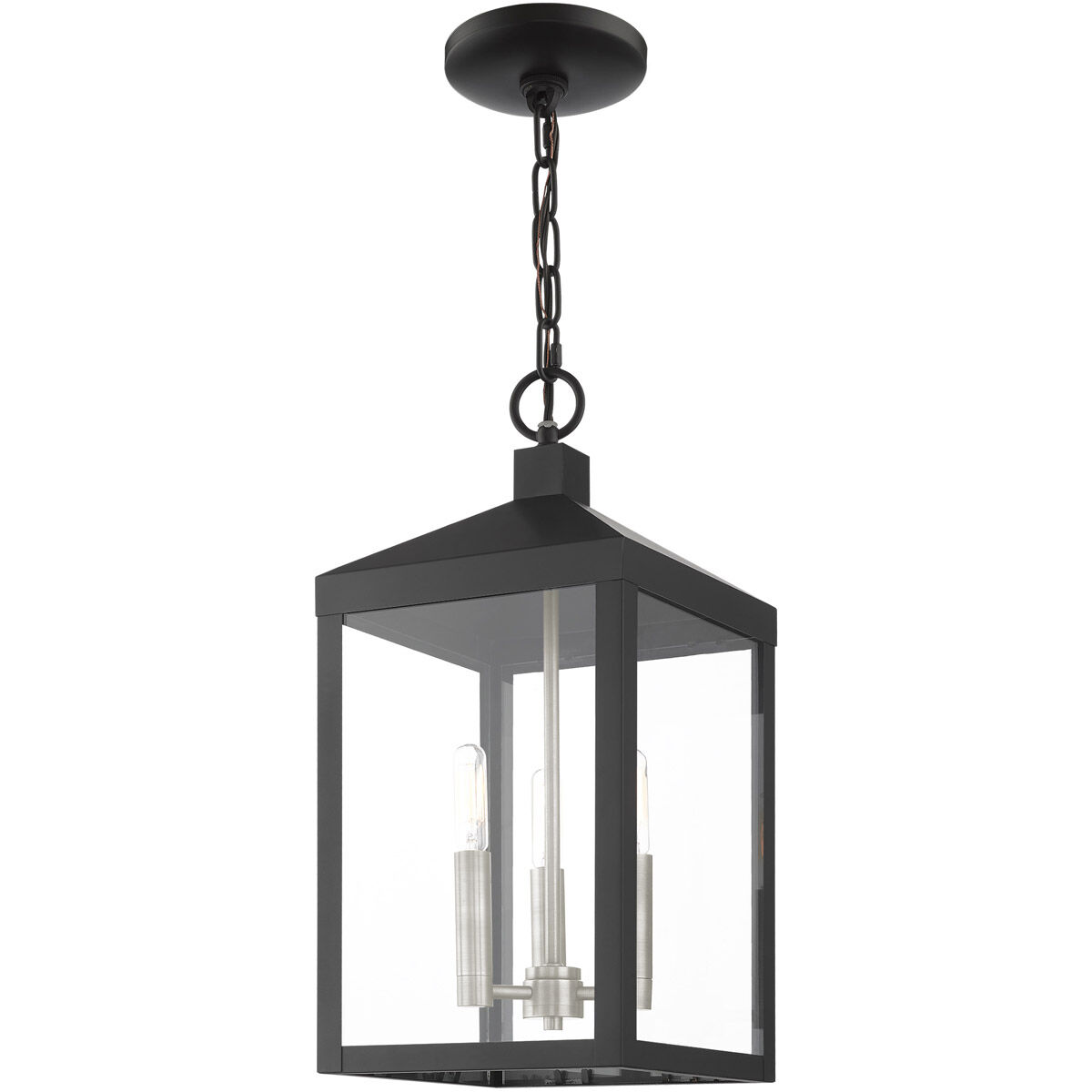 Nyack 3 Light 8.25 inch Black with Brushed Nickel Cluster Outdoor Pendant Lantern
