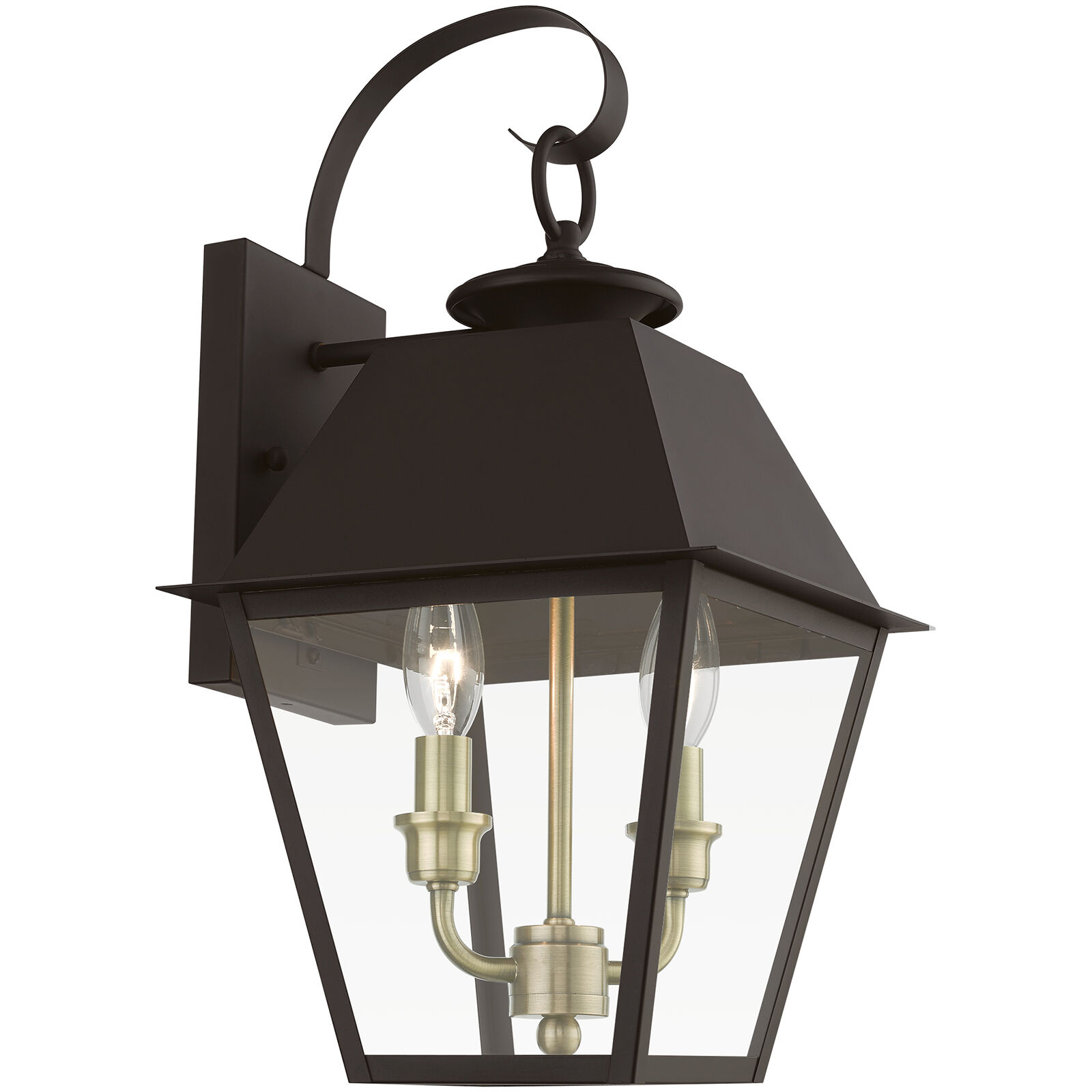 Wentworth 2 Light 17 inch Bronze with Antique Brass Finish Cluster Outdoor Wall Lantern, Medium