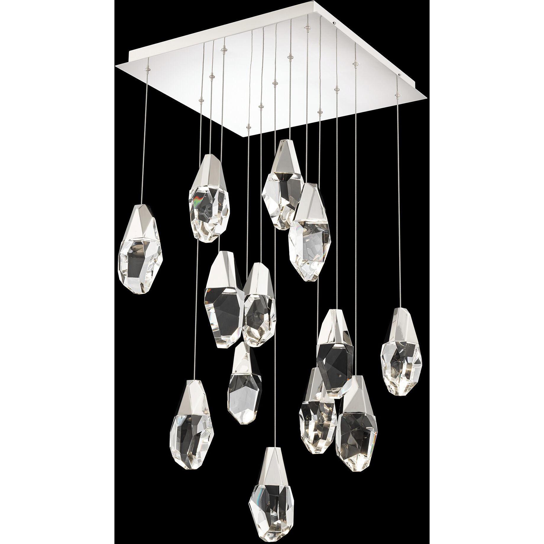 Beyond Martini LED 20 inch Polished Nickel Multi-Light Pendant Ceiling Light in Optic, Square Canopy