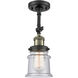 Franklin Restoration Small Canton LED 6 inch Black Antique Brass Semi-Flush Mount Ceiling Light in Seedy Glass, Franklin Restoration