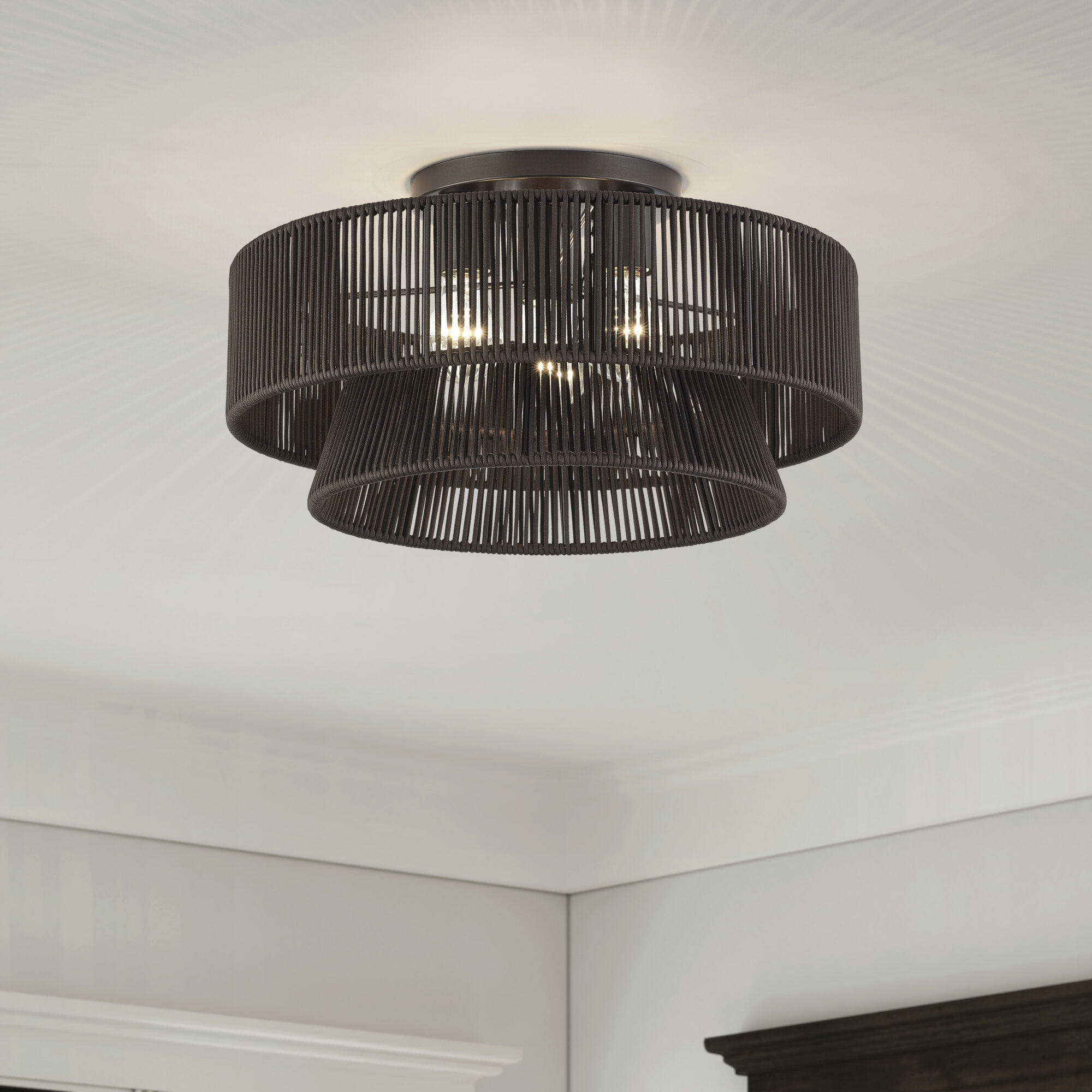 Florell 3 Light 18 inch English Bronze Semi Flush Mount Ceiling Light, Large